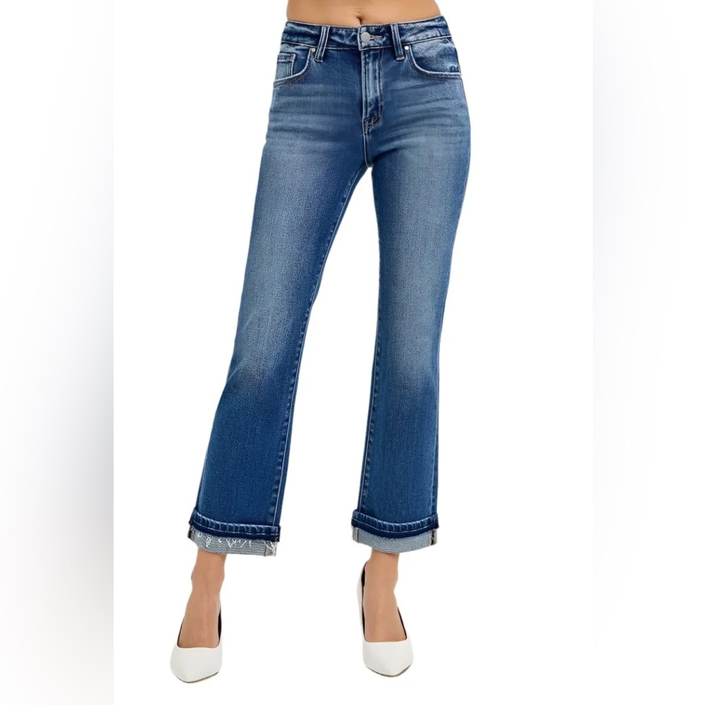 NWT Risen Jeans Mid Rise Ankle Straight Cuffed Jeans Size 27